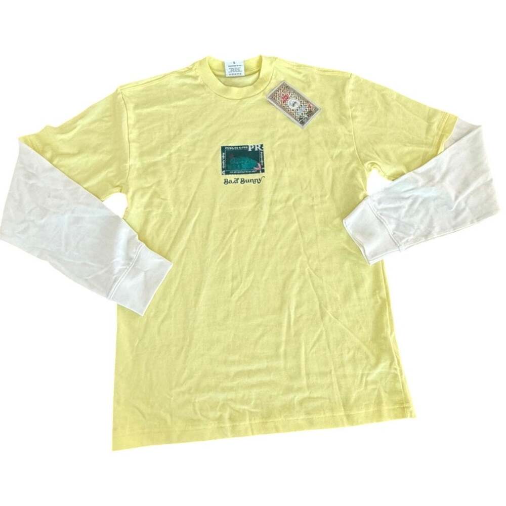 NWT Bad Bunny Puerto Rico Layered Long Sleeve Shirt Yellow Sz Small PR Graphic